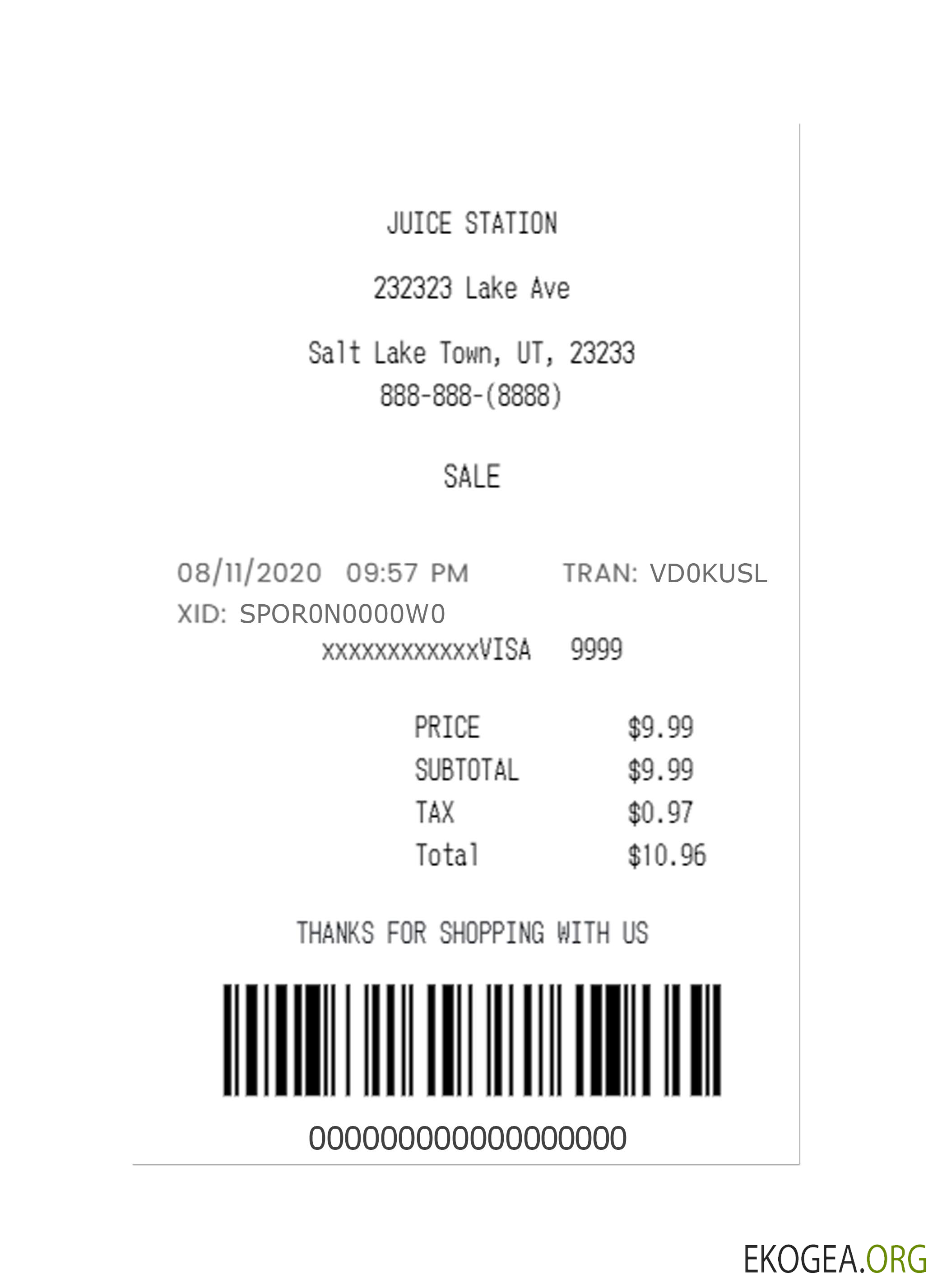 Chèque de paiement JUICE STATION